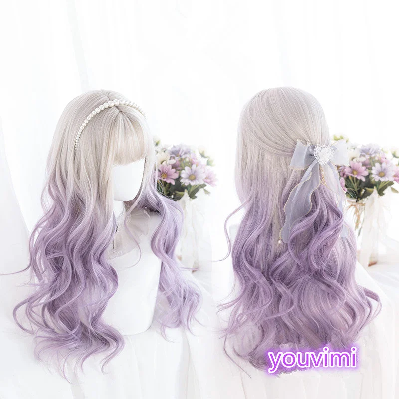 Curly wig with a wavy fringe for a soft and feminine lookLolita gradient purple wig yv30184 Curly wig with a wavy fringe for a soft and feminine lookLolita gradient purple wig yv30184