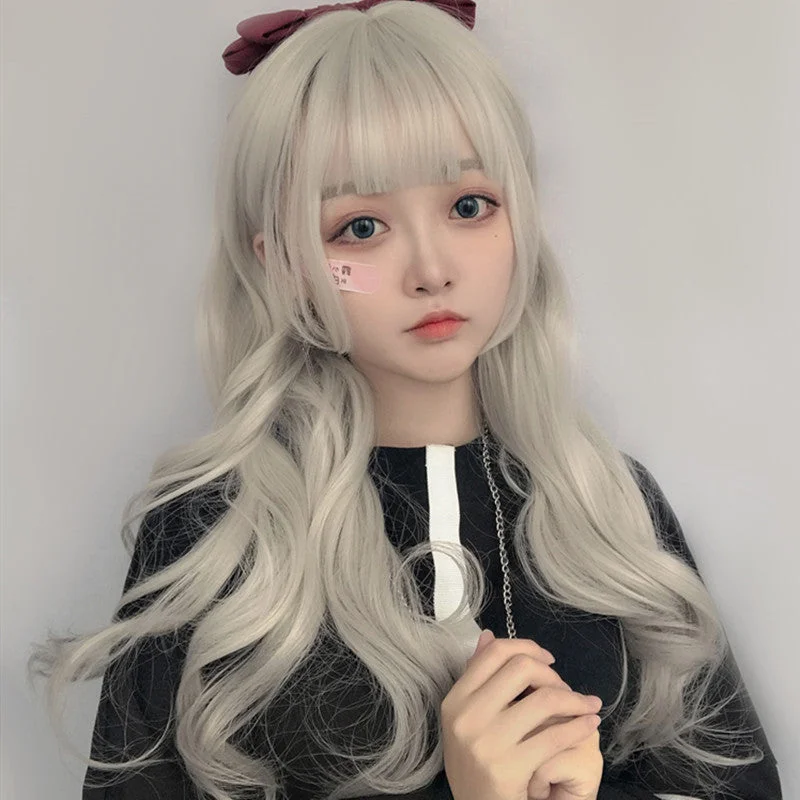 Curly wig with a pre - bleached knot for a natural - looking scalpLolita milky gray gradient long curly wig YV43580 Curly wig with a pre - bleached knot for a natural - looking scalpLolita milky gray gradient long curly wig YV43580