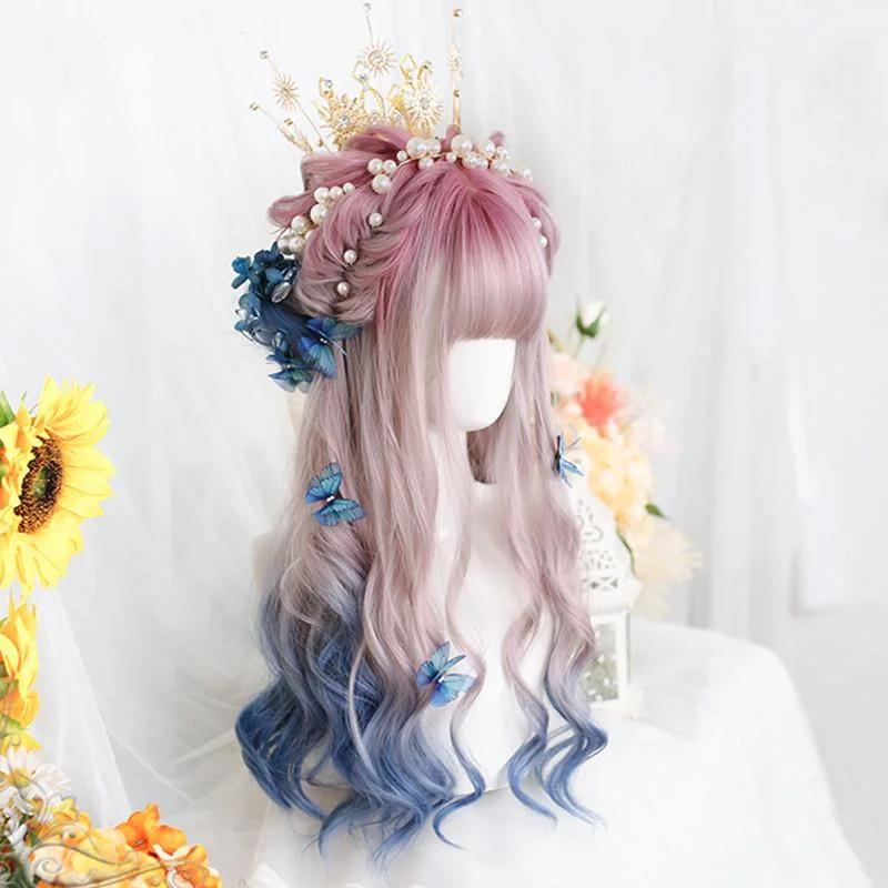 Ombre curly wig with a seamless color blendLolita purple gradient blue long curly wig yv43604 Ombre curly wig with a seamless color blendLolita purple gradient blue long curly wig yv43604