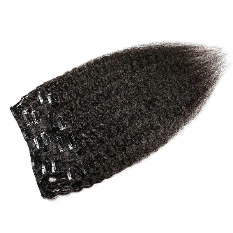 Clip - in hair extensions with a middle - part for a classic and elegant styleLuxury Brazilian Clip In Kinky Straight Virgin Human Hair Extensions 7pcs 120g Clip - in hair extensions with a middle - part for a classic and elegant styleLuxury Brazilian Clip In Kinky Straight Virgin Human Hair Extensions 7pcs 120g