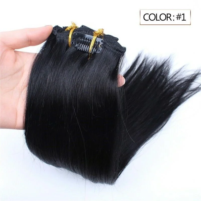 Clip - in hair extensions with a straight texture for a sleek and seamless blendLuxury Clip In Human Hair Extensions #1 Jet Black Remy Silky Straight 7pcs 100g Clip - in hair extensions with a straight texture for a sleek and seamless blendLuxury Clip In Human Hair Extensions #1 Jet Black Remy Silky Straight 7pcs 100g