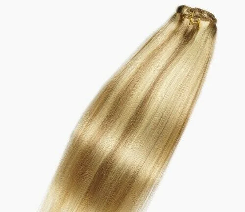Clip - in hair extensions with a side - part for a more flattering lookLuxury Clip In Human Hair Extensions #10/60 Highlights Ombre Remy 7pcs 120g Clip - in hair extensions with a side - part for a more flattering lookLuxury Clip In Human Hair Extensions #10/60 Highlights Ombre Remy 7pcs 120g