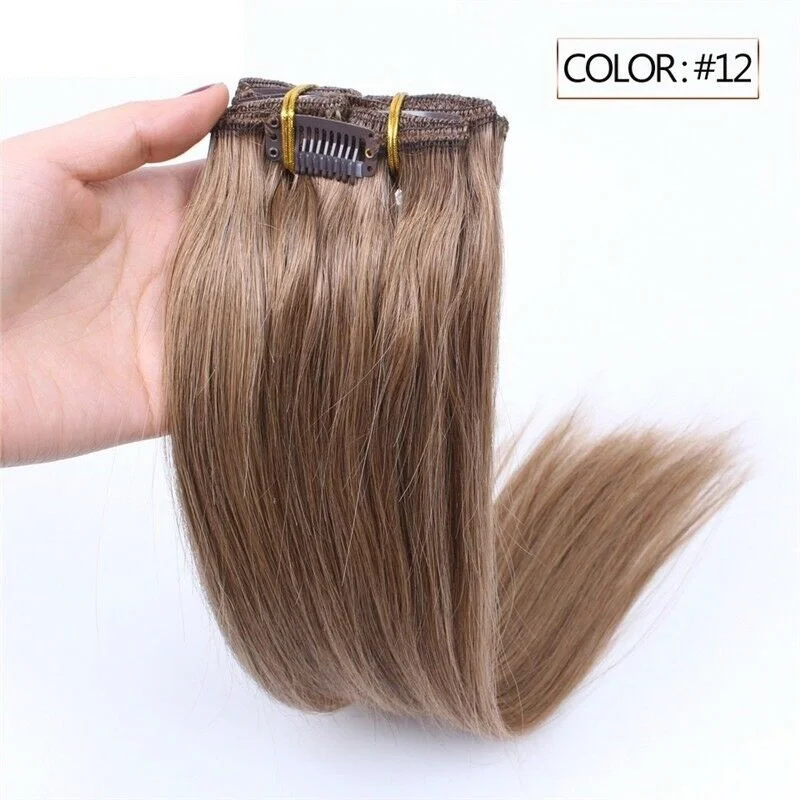Clip - in hair extensions in a jet - black color for a classic and timeless appearanceLuxury Clip In Human Hair Extensions #12 Golden Brown Remy Straight 7pcs 100g Clip - in hair extensions in a jet - black color for a classic and timeless appearanceLuxury Clip In Human Hair Extensions #12 Golden Brown Remy Straight 7pcs 100g