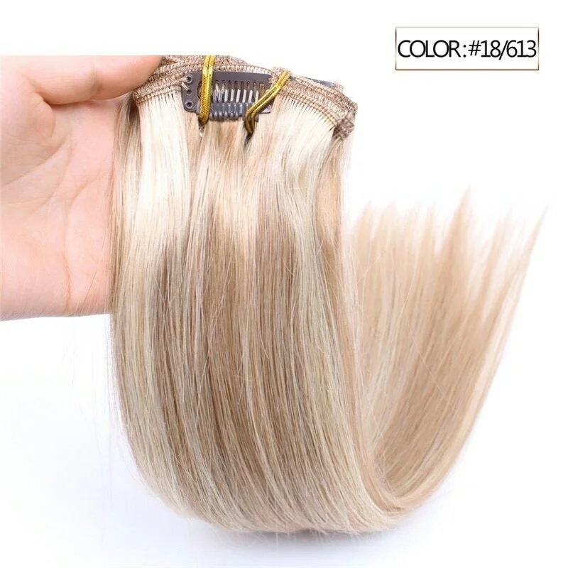 Clip - in hair extensions with a wavy texture for a beachy and relaxed lookLuxury Clip In Human Hair Extensions #18/613 Balayage Remy Ombre 7pcs 100g Clip - in hair extensions with a wavy texture for a beachy and relaxed lookLuxury Clip In Human Hair Extensions #18/613 Balayage Remy Ombre 7pcs 100g