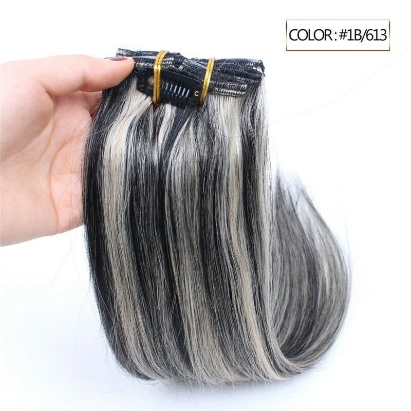 Synthetic clip - in hair extensions with a heat - resistant formula for easy stylingLuxury Clip In Human Hair Extensions #1B/613 Balayage Remy Ombre 7pcs 100g Synthetic clip - in hair extensions with a heat - resistant formula for easy stylingLuxury Clip In Human Hair Extensions #1B/613 Balayage Remy Ombre 7pcs 100g
