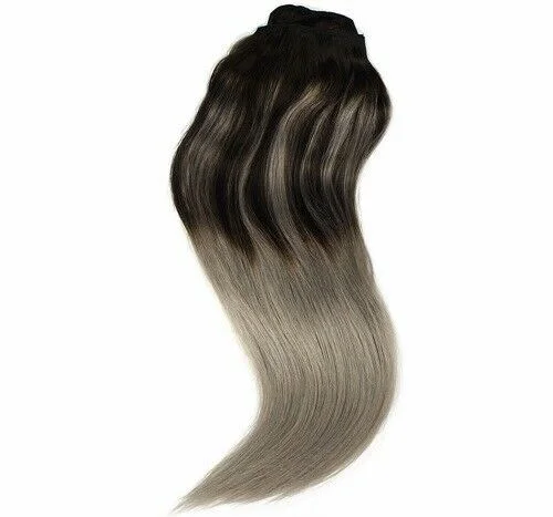 Clip - in hair extensions with a wavy texture for a beachy and relaxed lookLuxury Clip In Human Hair Extensions #1B/Grey Balayage Remy Ombre Straight 120g Clip - in hair extensions with a wavy texture for a beachy and relaxed lookLuxury Clip In Human Hair Extensions #1B/Grey Balayage Remy Ombre Straight 120g