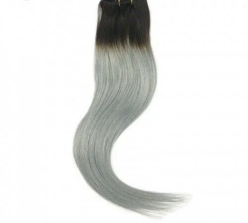 Synthetic clip - in hair extensions with a heat - resistant formula for easy stylingLuxury Clip In Human Hair Extensions #1B/Grey Silver Remy Ombre 7pcs 120g Synthetic clip - in hair extensions with a heat - resistant formula for easy stylingLuxury Clip In Human Hair Extensions #1B/Grey Silver Remy Ombre 7pcs 120g