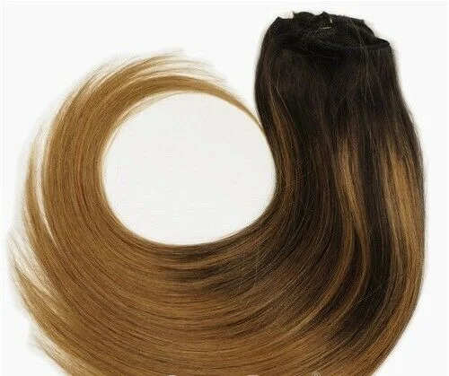 Clip - in hair extensions with a pre - bleLuxury Clip In Human Hair Extensions #2/6 Balayage Remy Ombre Straight 7pcs 120g Clip - in hair extensions with a pre - bleLuxury Clip In Human Hair Extensions #2/6 Balayage Remy Ombre Straight 7pcs 120g