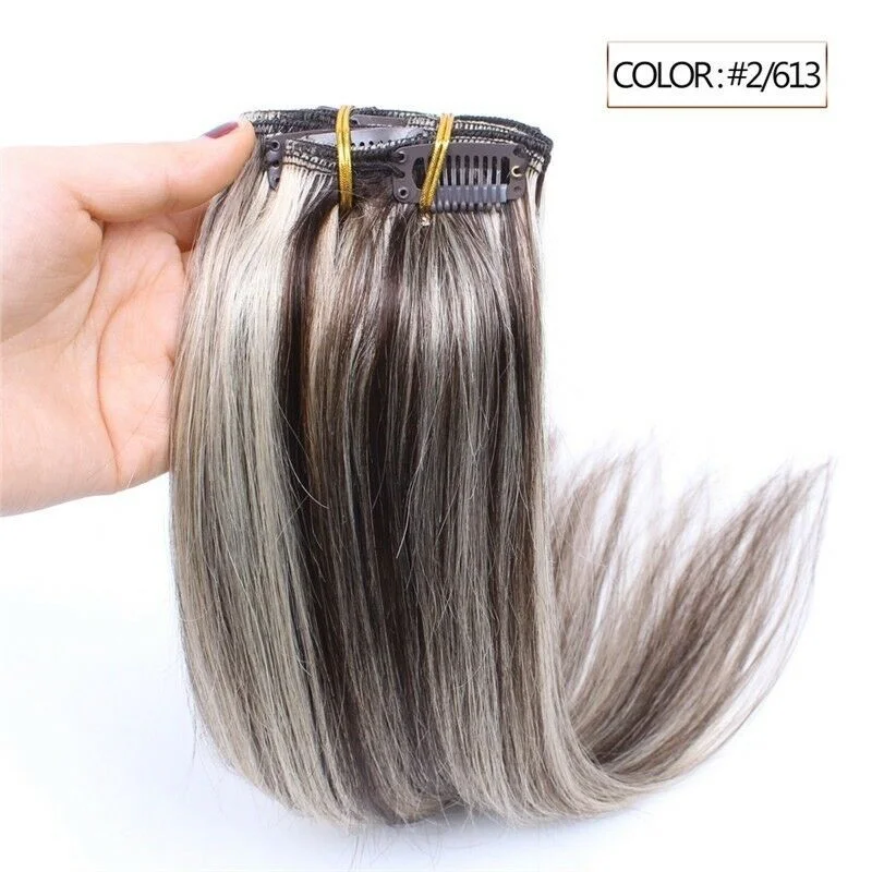 Clip - in hair extensions with a wavy texture for a beachy and relaxed lookLuxury Clip In Human Hair Extensions #2/613 Balayage Ombre Remy 7pcs 100g Clip - in hair extensions with a wavy texture for a beachy and relaxed lookLuxury Clip In Human Hair Extensions #2/613 Balayage Ombre Remy 7pcs 100g
