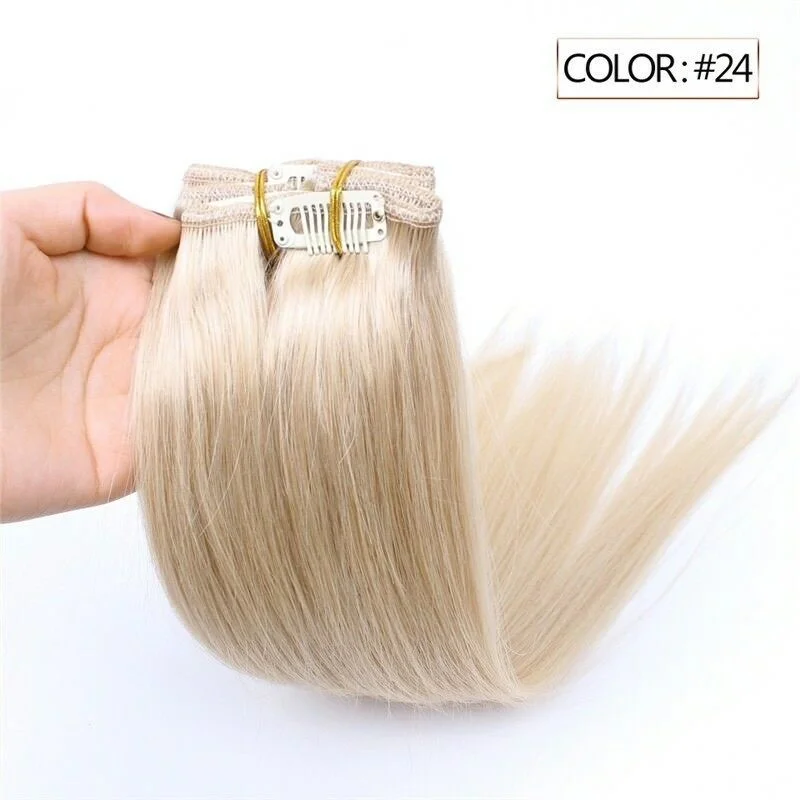 Clip - in hair extensions in a jet - black color for a classic and timeless appearanceLuxury Clip In Human Hair Extensions #24 Golden Blonde Remy Straight 7pcs 100g Clip - in hair extensions in a jet - black color for a classic and timeless appearanceLuxury Clip In Human Hair Extensions #24 Golden Blonde Remy Straight 7pcs 100g