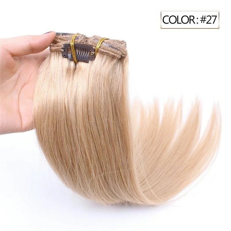 Clip - in hair extensions with a wispy fringe for a soft and feminine lookLuxury Clip In Human Hair Extensions #27 Honey Blonde Remy Straight 7pcs 100g Clip - in hair extensions with a wispy fringe for a soft and feminine lookLuxury Clip In Human Hair Extensions #27 Honey Blonde Remy Straight 7pcs 100g