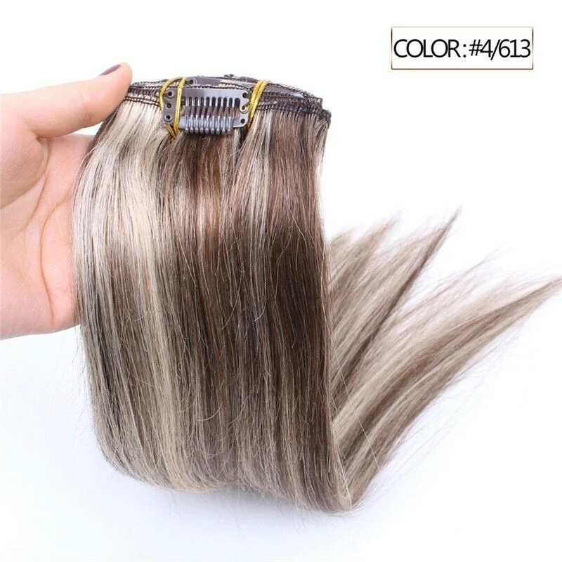 Synthetic clip - in hair extensions with a heat - resistant formula for easy stylingLuxury Clip In Human Hair Extensions #4/613 Balayage Ombre Remy 7pcs 100g Synthetic clip - in hair extensions with a heat - resistant formula for easy stylingLuxury Clip In Human Hair Extensions #4/613 Balayage Ombre Remy 7pcs 100g