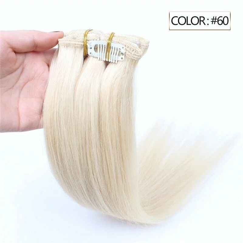 Clip - in hair extensions with a pre - bleLuxury Clip In Human Hair Extensions #60 Platinum Blonde Remy Straight 7pcs 100g Clip - in hair extensions with a pre - bleLuxury Clip In Human Hair Extensions #60 Platinum Blonde Remy Straight 7pcs 100g