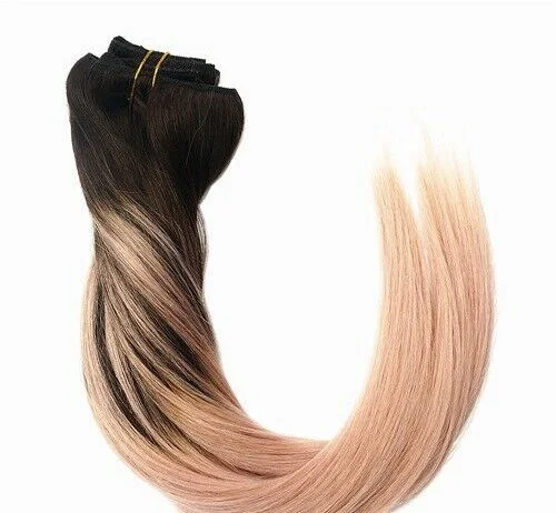 Synthetic clip - in hair extensions with a heat - resistant formula for easy stylingLuxury Clip In Human Hair Extensions Balayage #2/Rose Gold Remy Ombre 120g Synthetic clip - in hair extensions with a heat - resistant formula for easy stylingLuxury Clip In Human Hair Extensions Balayage #2/Rose Gold Remy Ombre 120g