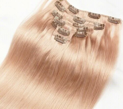 Clip - in hair extensions with a wispy fringe for a soft and feminine lookLuxury Clip In Human Hair Extensions Rose Gold Remy Straight Pink 7pcs 120g Clip - in hair extensions with a wispy fringe for a soft and feminine lookLuxury Clip In Human Hair Extensions Rose Gold Remy Straight Pink 7pcs 120g