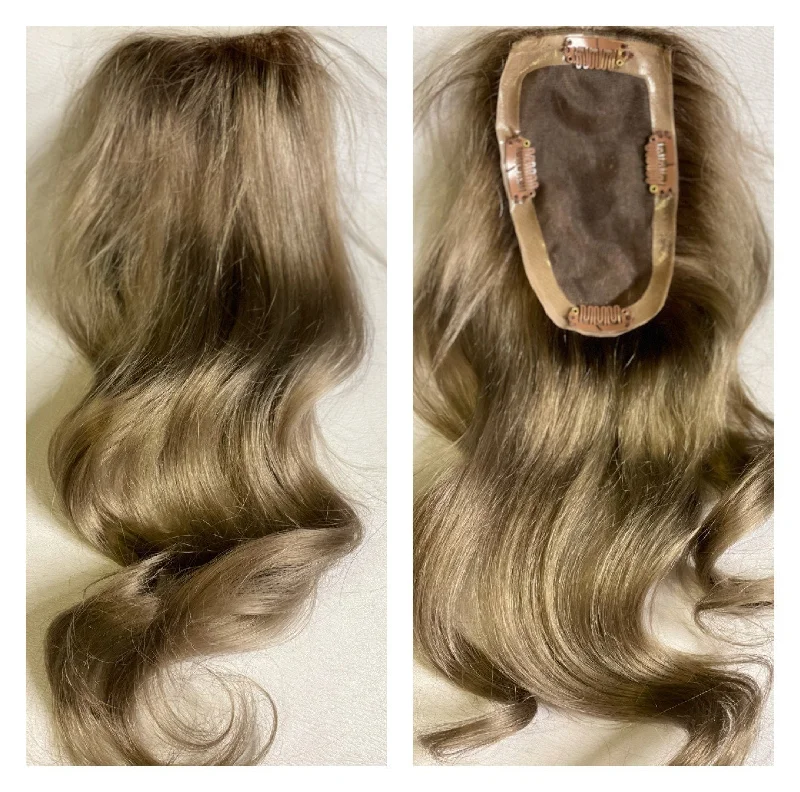 Clip - in hair extensions with a middle - part for a classic and elegant styleLuxury Dark Ash Blonde Human Hair Body Wave Topper Wig For Women 8*15cm Breathable MONO PU Base With Clip In Hair Toupee Hair Piece 130% Clip - in hair extensions with a middle - part for a classic and elegant styleLuxury Dark Ash Blonde Human Hair Body Wave Topper Wig For Women 8*15cm Breathable MONO PU Base With Clip In Hair Toupee Hair Piece 130%