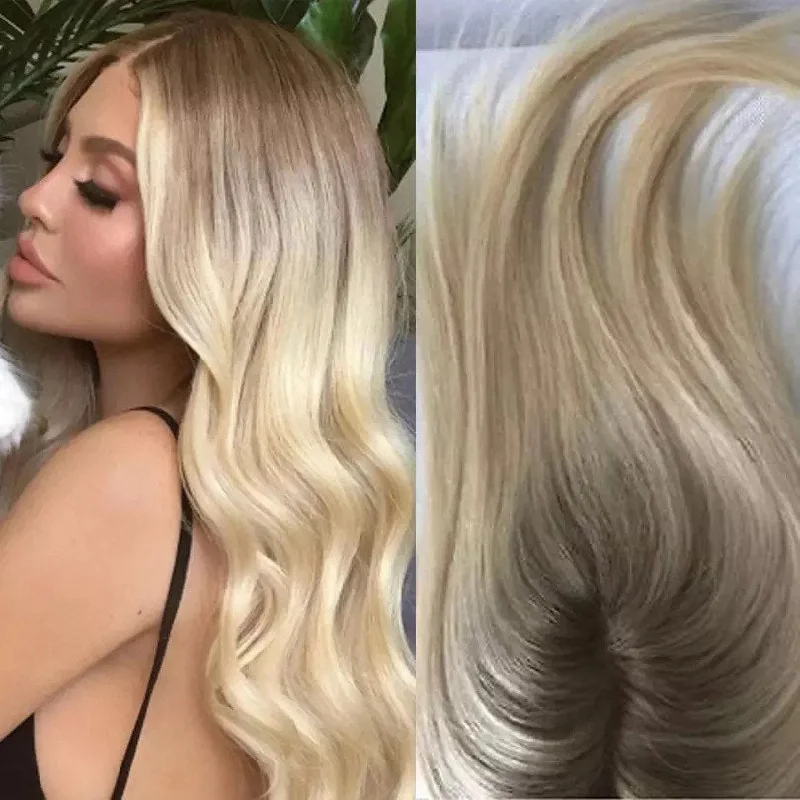 Clip - in hair extensions with a wispy fringe for a soft and feminine lookLuxury Hair Topper Real Human Hair Piece for Women Natural Straight Ombre Brown Fading to #613 Blonde Mono Toupee with Clips 130% Clip - in hair extensions with a wispy fringe for a soft and feminine lookLuxury Hair Topper Real Human Hair Piece for Women Natural Straight Ombre Brown Fading to #613 Blonde Mono Toupee with Clips 130%