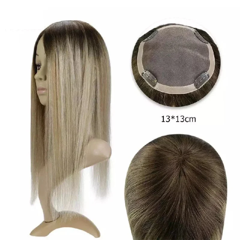 Human - hair clip - in hair extensions for a natural and luxurious lookLuxury Human Hair Topper Ombre Balayage 13*13cm Remy Hair Piece With Clips 120% Density Crown Hair Ash Blonde Brown Mono Human - hair clip - in hair extensions for a natural and luxurious lookLuxury Human Hair Topper Ombre Balayage 13*13cm Remy Hair Piece With Clips 120% Density Crown Hair Ash Blonde Brown Mono