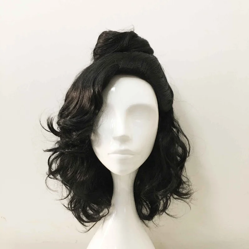 Curly wig with a natural - looking root for a more realistic lookMen Black Medium Length Curly Detachable Top Bun Cosplay Wig Curly wig with a natural - looking root for a more realistic lookMen Black Medium Length Curly Detachable Top Bun Cosplay Wig