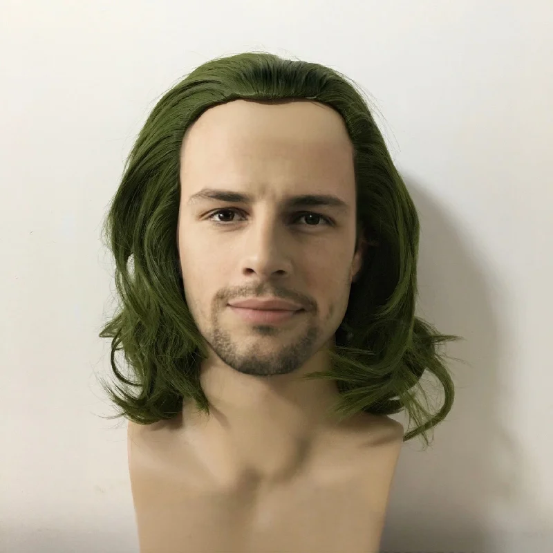 Ombre curly wig with a seamless color blendMen Green Medium Length Curly Slick Back Cosplay Wig Ombre curly wig with a seamless color blendMen Green Medium Length Curly Slick Back Cosplay Wig