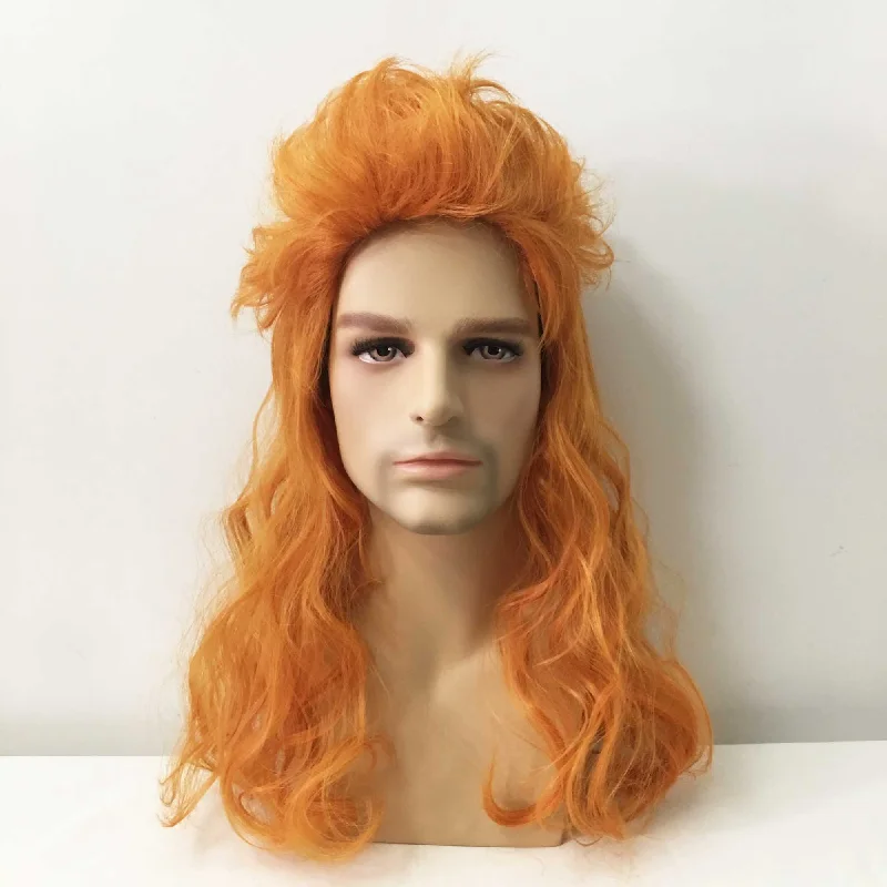 Afro - curly wig with a full and voluminous lookMen Orange Long Curly Punk Mullet Slicked Back Retro Cosplay Wig Afro - curly wig with a full and voluminous lookMen Orange Long Curly Punk Mullet Slicked Back Retro Cosplay Wig