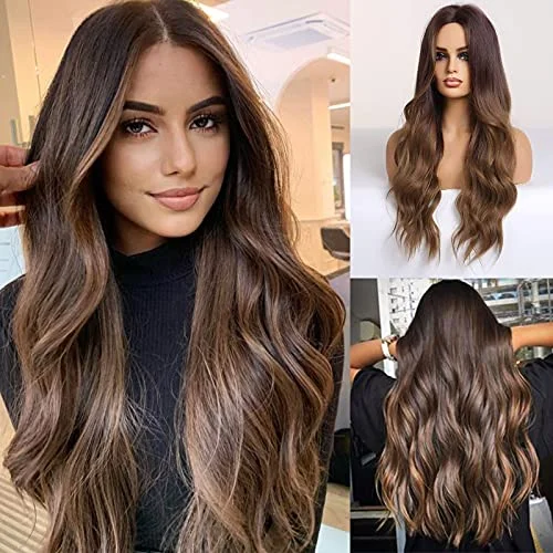 Lace - front curly wig for a seamless hairlineMiddle Parting 26 inch Long Ombre Brown Hair Wig Lace - front curly wig for a seamless hairlineMiddle Parting 26 inch Long Ombre Brown Hair Wig