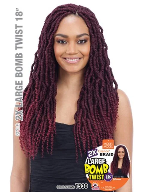 Fishtail Braid & Plait Hair Extensions with a Side - Part for a Flattering StyleModel Model Glance 2X LARGE BOMB TWIST Crochet Braid 18 GB206*BFCM