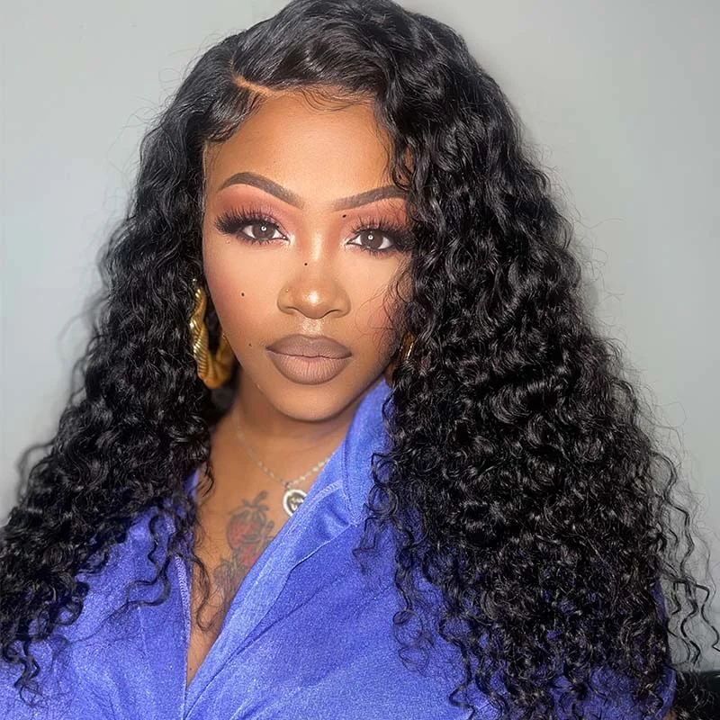 Virgin - human - hair curly wig for the highest quality?[ BIG SALE ] Virgin  Deep Wave Curly Compact Frontal  Wig