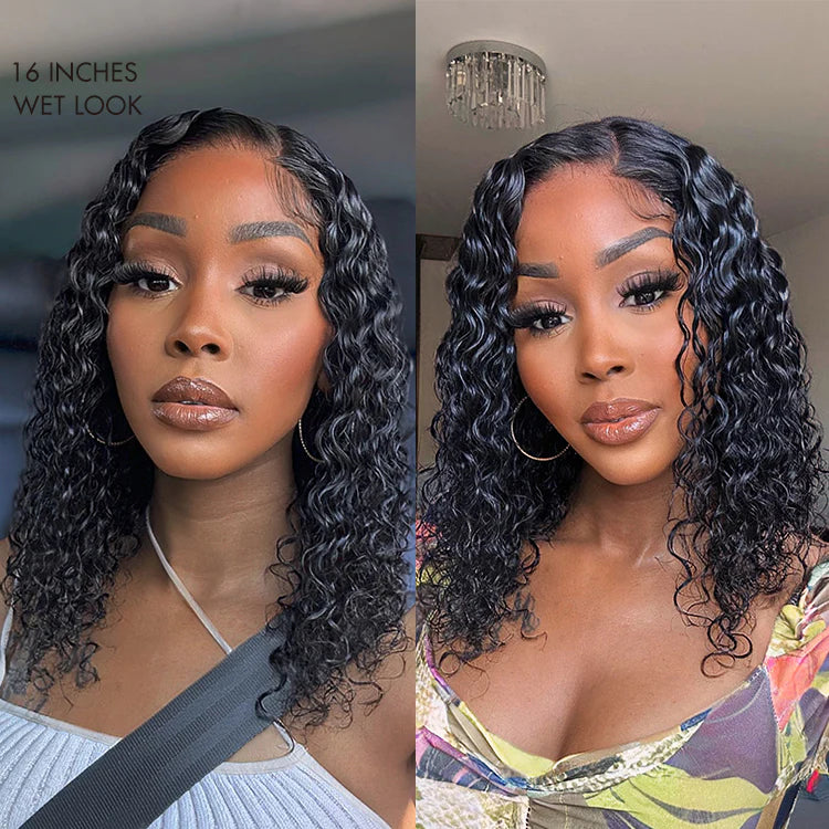 Curly wig in a platinum - blonde color for a bold and trendy lookWater Wave 4x4 Closure Lace Glueless Side Part Short Wig 100% Human Hair Curly wig in a platinum - blonde color for a bold and trendy lookWater Wave 4x4 Closure Lace Glueless Side Part Short Wig 100% Human Hair