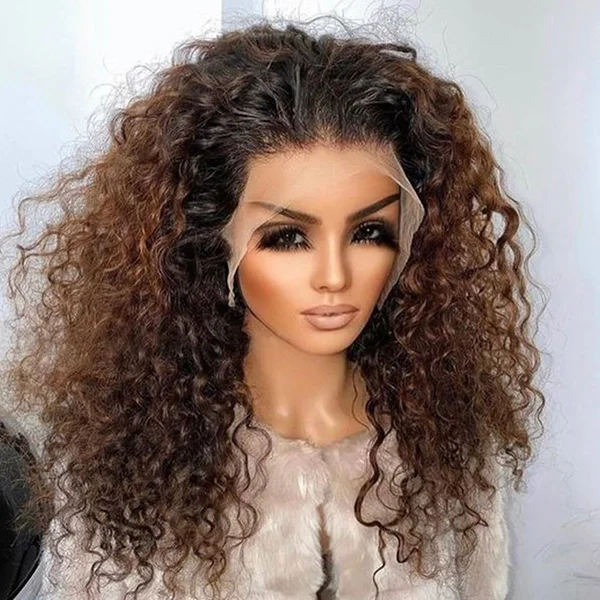 Curly wig with a pre - plucked hairline for a more natural lookFabulous Ombre Color Water Wave Full Frontal Wig 18" Curly wig with a pre - plucked hairline for a more natural lookFabulous Ombre Color Water Wave Full Frontal Wig 18"