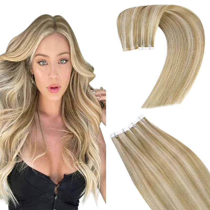 Synthetic clip - in hair extensions with a heat - resistant formula for easy styling[Sale]Moresoo Virgin Tape In Hair Extensions 100% Brazilian Human Highlight Hair (#P16/22)