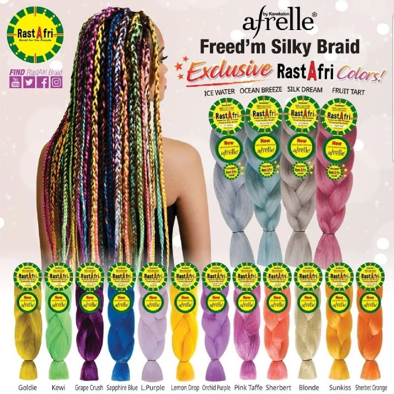 Braid & Plait Hair Extensions with a Straight End for a Sleek AppearanceRastAfri Freed'm Silky Braid Afrelle 100% Kanekalon Braid & Plait Hair Extensions with a Straight End for a Sleek AppearanceRastAfri Freed'm Silky Braid Afrelle 100% Kanekalon