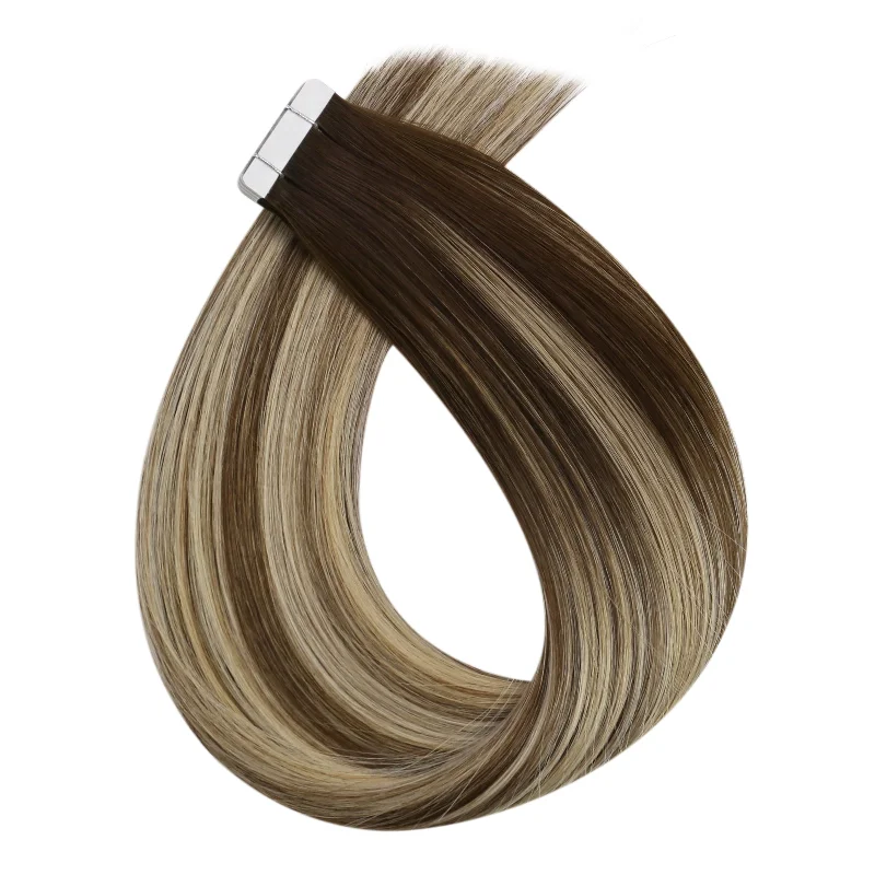 Clip - in hair extensions with a middle - part for a classic and elegant style[Sale]Moresoo Virgin Tape In Hair Extensions 100% Brazilian Human Hair (#4/8/4/22/800)
