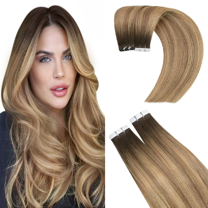 Clip - in hair extensions in a jet - black color for a classic and timeless appearance[Sale]Moresoo Virgin Tape In Hair Extensions 100% Brazilian Human Highlight Hair (#2/4/27)