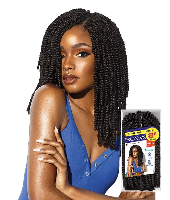 Box Braid & Plait Hair Extensions in a Jet - Black Color for a Classic AppearanceSensationnel African Collection - Ruwa Spring Twist Braid 8" Box Braid & Plait Hair Extensions in a Jet - Black Color for a Classic AppearanceSensationnel African Collection - Ruwa Spring Twist Braid 8"