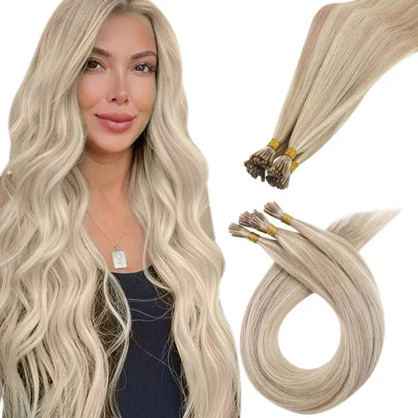 Clip - in hair extensions in a jet - black color for a classic and timeless appearance[US] Moresoo Virgin I Tip Hair Extensions Premium Brazilian Straight Hair Highlight(#18P613)
