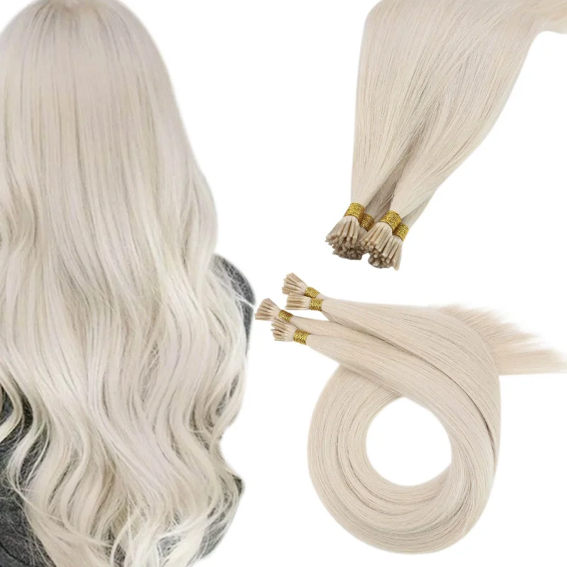 Clip - in hair extensions with a wavy texture for a beachy and relaxed look[US]Moresoo Virgin I Tip Human Brazilian Straight Hair Extensions Bleach Blonde (#1000)