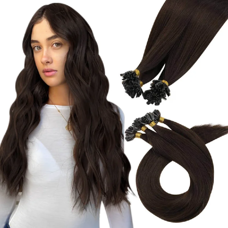 Clip - in hair extensions with a straight texture for a sleek and seamless blend[Sale]Virgin U Tip Human Straight Hair Real Brazilian Moresoo Hair Extension Dark Brown #2