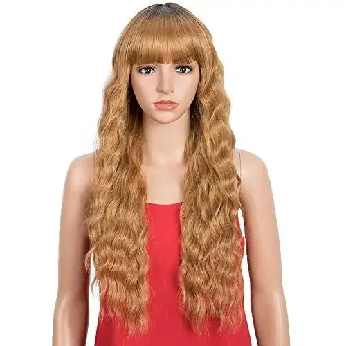 Curly wig with a honey - blonde color for a warm and sunny appearanceWavy Hair Wig with Bangs Curly wig with a honey - blonde color for a warm and sunny appearanceWavy Hair Wig with Bangs