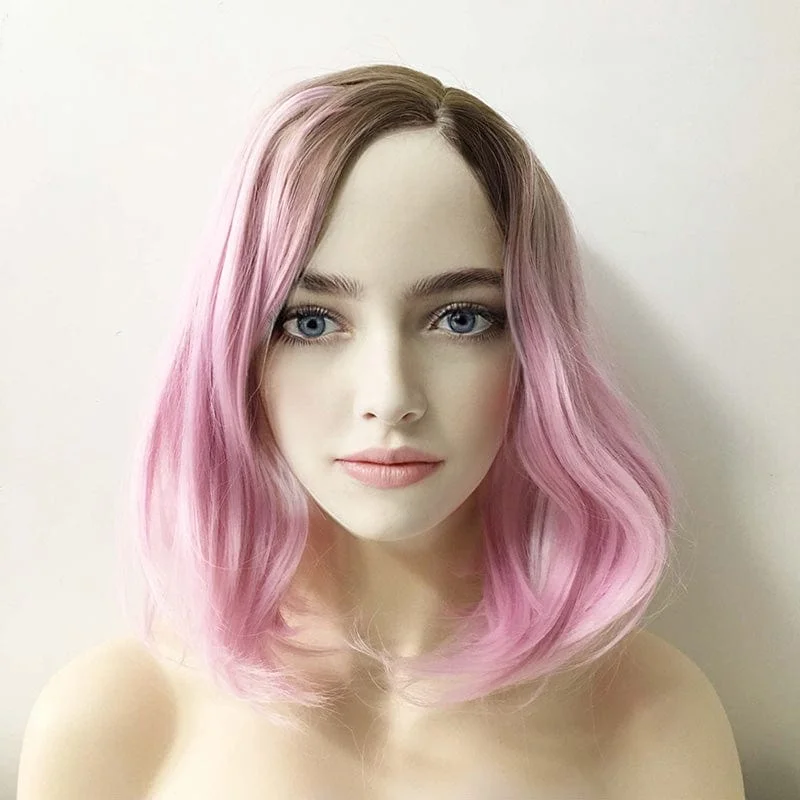 Curly wig in a platinum - blonde color for a bold and trendy lookWomen Ombre Pink Medium Length Natural Curls Side Part Wig Curly wig in a platinum - blonde color for a bold and trendy lookWomen Ombre Pink Medium Length Natural Curls Side Part Wig