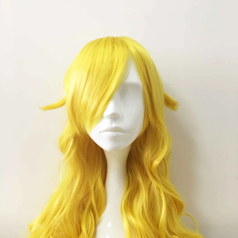 Ombre curly wig with a seamless color blendWomen Yellow Long Curly Side Swept Bangs Cosplay Wig Ombre curly wig with a seamless color blendWomen Yellow Long Curly Side Swept Bangs Cosplay Wig