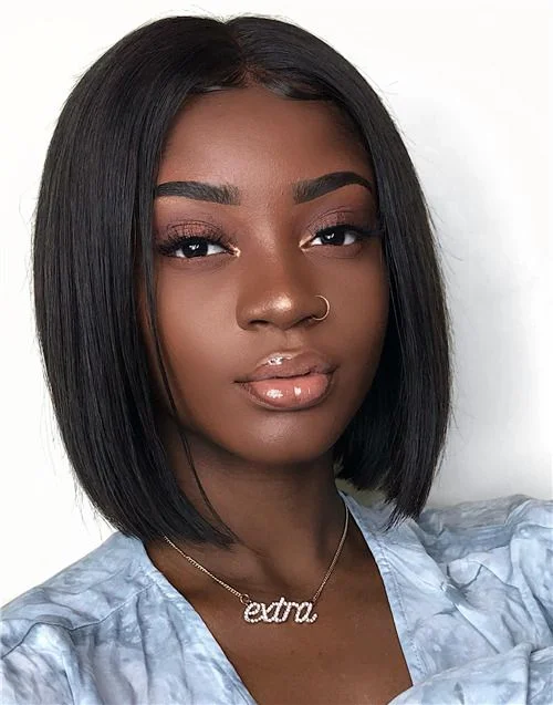 Glueless wig with a platinum - blonde color for a bold and trendy look10-14 Inch Blunt Cut Bob Glueless Human Hair Lace Wig / Closure Wig - Aries003 Glueless wig with a platinum - blonde color for a bold and trendy look10-14 Inch Blunt Cut Bob Glueless Human Hair Lace Wig / Closure Wig - Aries003