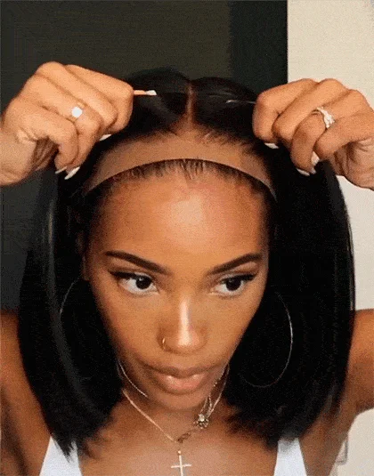 Glueless wig with a 4x4 lace closure for a secure fit10-14 Inch Blunt Cut Bob Glueless Human Hair Lace Wig / Closure Wig - Jamie LFW002