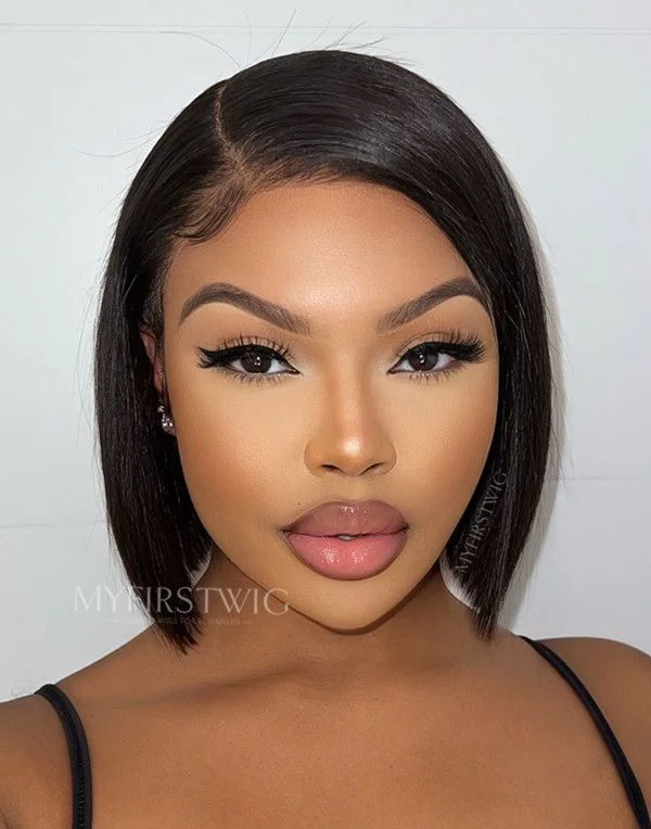 Glueless wig with a curly texture for a bold and stylish choice10-14 Inch Short Side Part Bob Glueless Human Hair Lace Wig / Closure Wig - Kaayladee KLD001 Glueless wig with a curly texture for a bold and stylish choice10-14 Inch Short Side Part Bob Glueless Human Hair Lace Wig / Closure Wig - Kaayladee KLD001