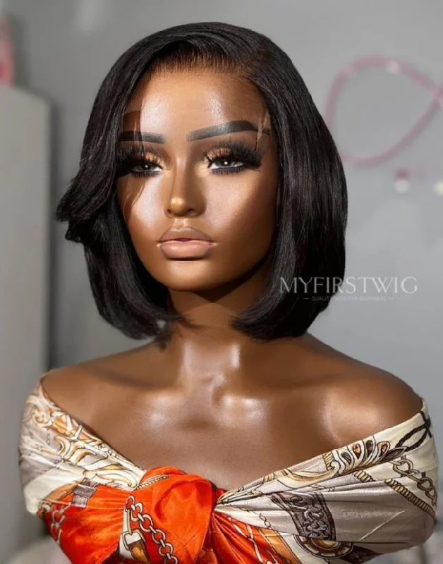 Glueless wig with a 180 - density for a full and thick appearance10-14 Inch Side Part Bob Glueless Human Hair Lace Wig / Closure Wig - OPH046 Glueless wig with a 180 - density for a full and thick appearance10-14 Inch Side Part Bob Glueless Human Hair Lace Wig / Closure Wig - OPH046
