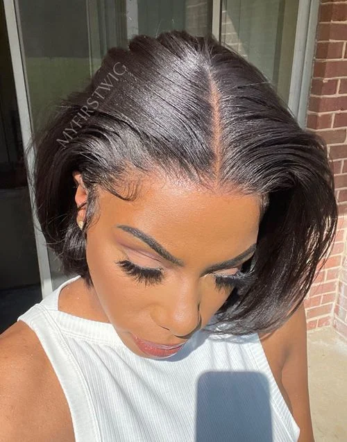 Glueless wig with a middle - part for a classic and elegant style10-12 Inch Yaki Natural Hair Bob Glueless Human Hair Lace Wig / Closure Wig - Yaki023 Glueless wig with a middle - part for a classic and elegant style10-12 Inch Yaki Natural Hair Bob Glueless Human Hair Lace Wig / Closure Wig - Yaki023