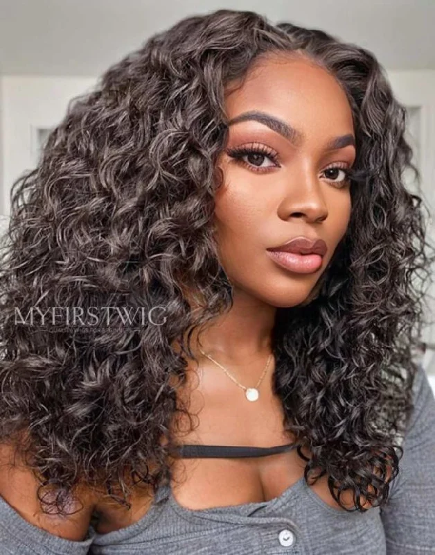 Glueless wig with a 180 - density for a full and thick appearance16-20 Inch Water Wave Curly Glueless Human Hair Lace Wig / Closure Wig - ANI8010 Glueless wig with a 180 - density for a full and thick appearance16-20 Inch Water Wave Curly Glueless Human Hair Lace Wig / Closure Wig - ANI8010