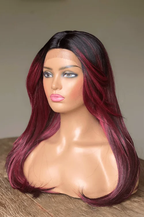 Glueless wig with a wavy texture for a beachy look26inch Straight Synthetic Hair Lace Front Side Part Wig Burgundy Highlights Glueless wig with a wavy texture for a beachy look26inch Straight Synthetic Hair Lace Front Side Part Wig Burgundy Highlights