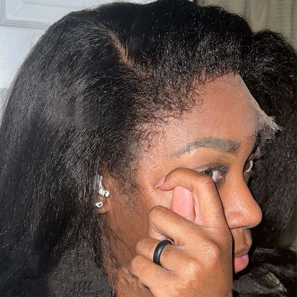 Glueless wig with a side - swept bang for a sophisticated lookType 4C Curly Edges 13x4 Glueless HD Lace Front Human Hair Wigs Kinky Straight Wigs Glueless wig with a side - swept bang for a sophisticated lookType 4C Curly Edges 13x4 Glueless HD Lace Front Human Hair Wigs Kinky Straight Wigs