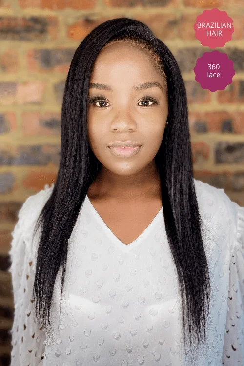 Glueless wig with a pre - bleached knot for a natural - looking scalp360 full Lace Brazilian Hair Straight Wig Natural Black Glueless wig with a pre - bleached knot for a natural - looking scalp360 full Lace Brazilian Hair Straight Wig Natural Black